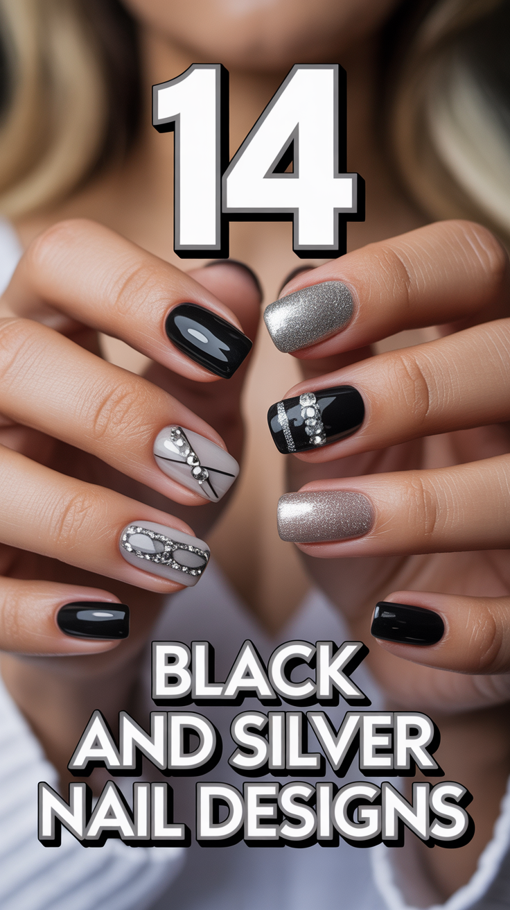 ✨ 14 Black And Silver Nail Designs