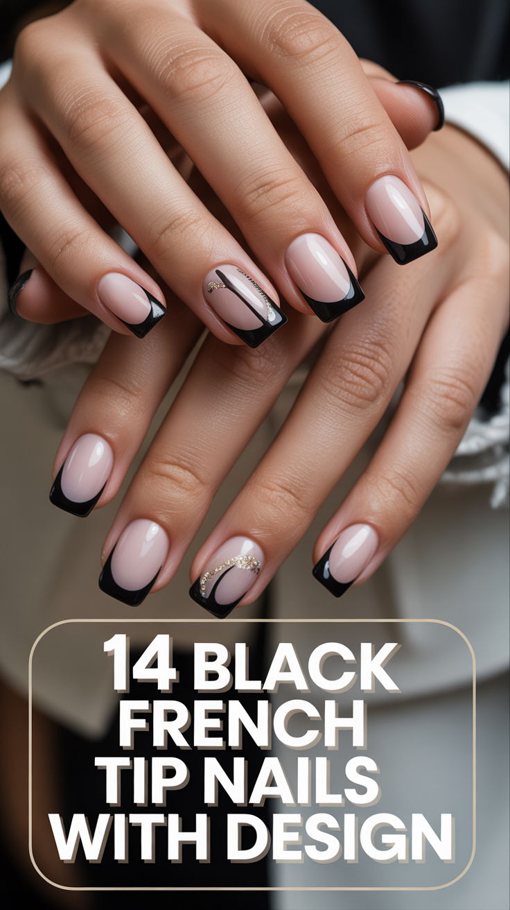 💅 14 Black French Tip Nails With Design