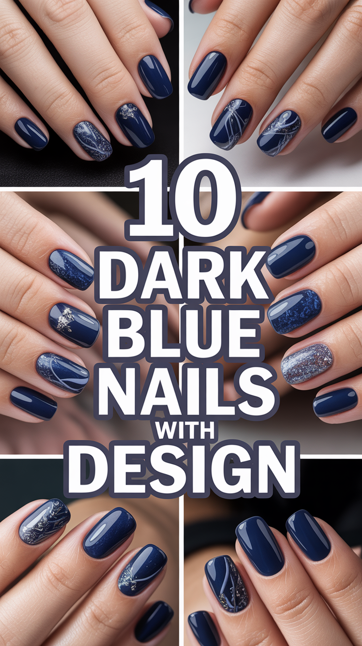 ⭐ 10 Dark Blue Nails With Design