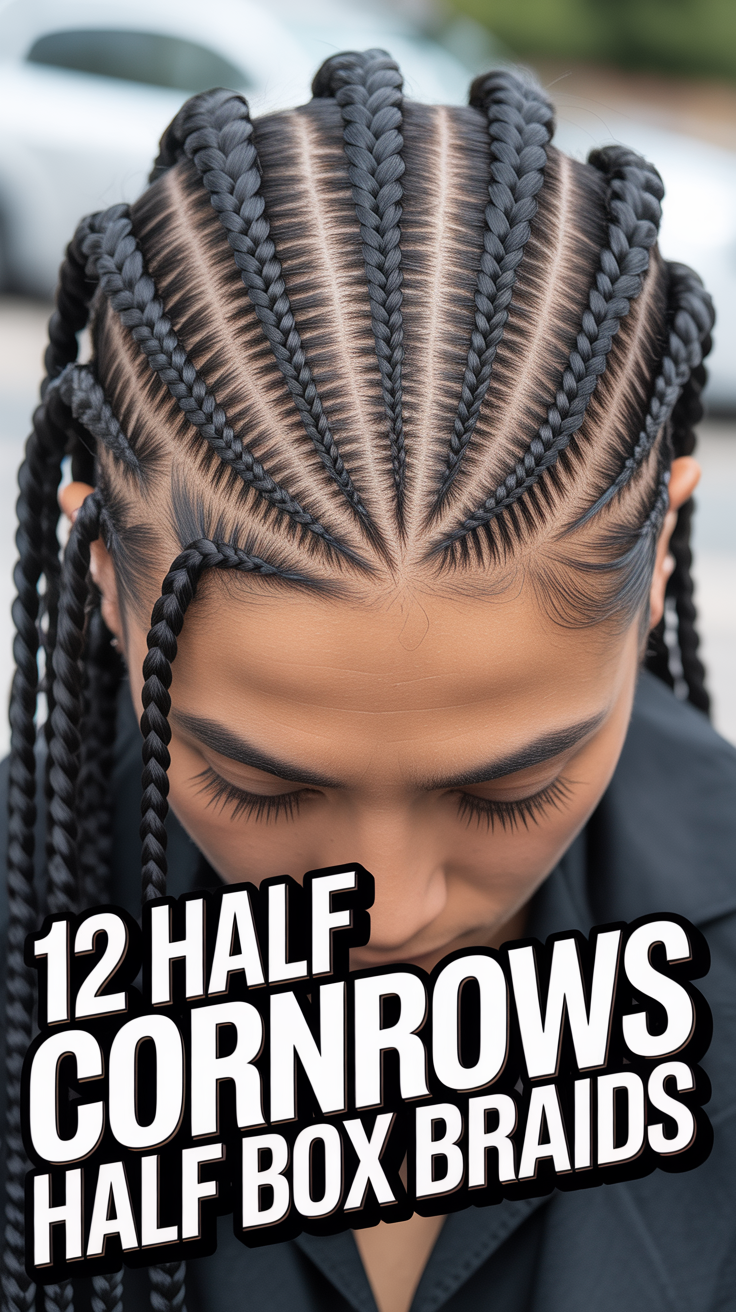 ✨ 12 Half Cornrows Half Box Braids