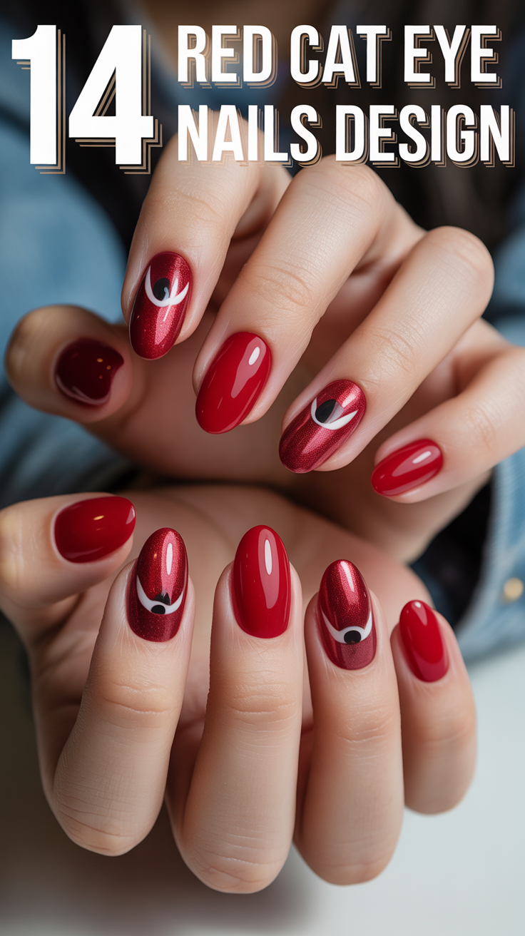 ❤️ 14 Red Cat Eye Nails Design