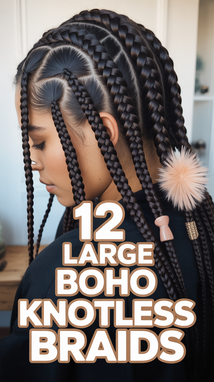 ✨ 12 Large Boho Knotless Braids