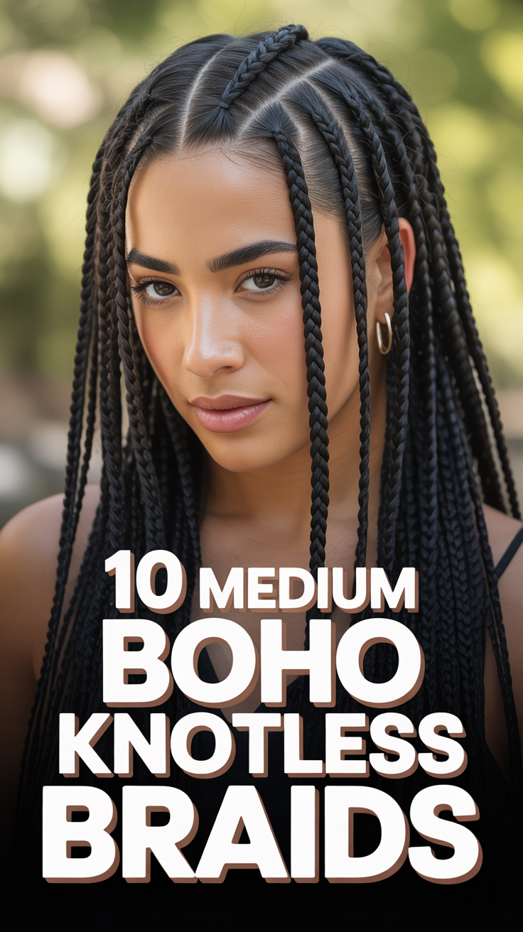 ✨ 10 Medium Boho Knotless Braids